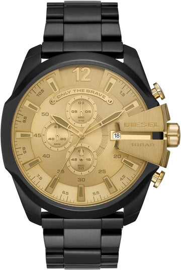 Shop Authentic Diesel Mega Chief Chronograph Gold Dial Black Steel Strap Watch For Men - DZ4485 - Luxxuri