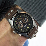  Shop Authentic Fossil Coachman Chronograph Black Dial Brown Leather Strap Watch for Men - CH2891 - Luxxuri