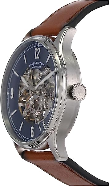  Shop Authentic Fossil Forrester Luggage Automatic Skeleton Blue Dial Brown Leather Strap Watch for Men - ME3179 - Luxxuri
