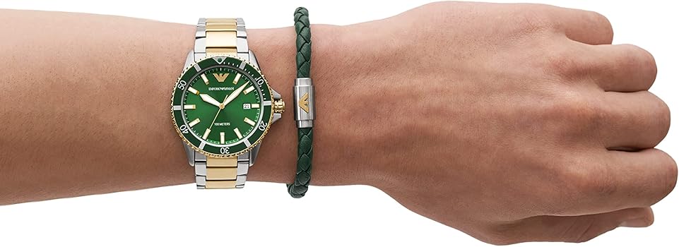  Shop Authentic Emporio Armani Diver Chronograph Green Dial Two Tone Steel Strap Watch For Men - AR80063 - Luxxuri