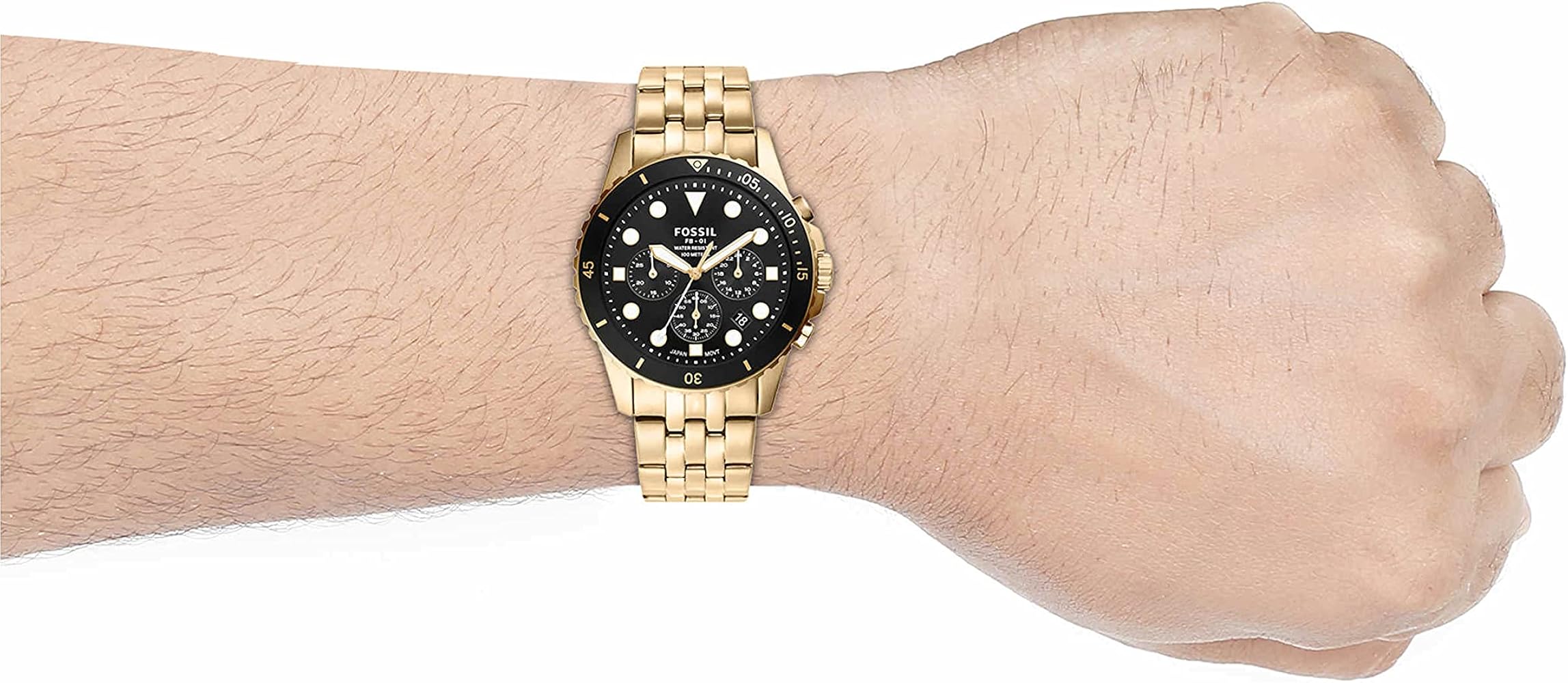 Fossil FB-01 Chronograph Black Dial Gold Steel Strap Watch for Men - FS5836