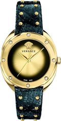  Shop Authentic Versace Shadov Gold Dial Green Leather Strap Watch For Women - VEBM01018 - Luxxuri