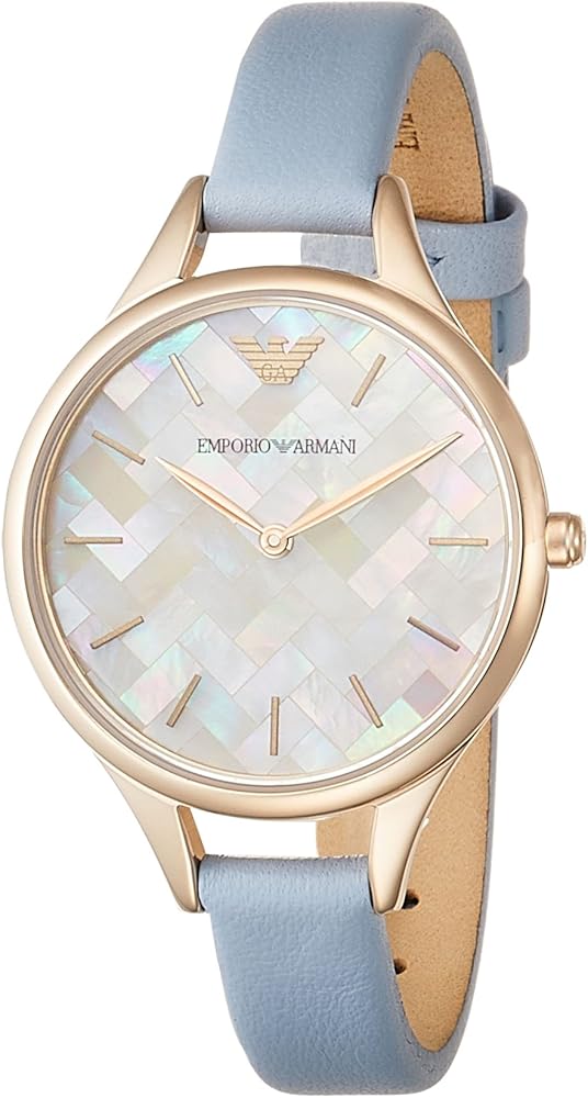  Shop Authentic Emporio Armani Aurora Quartz Mother of Pearl White Dial Blue Leather Strap Watch For Women - AR11109 - Luxxuri