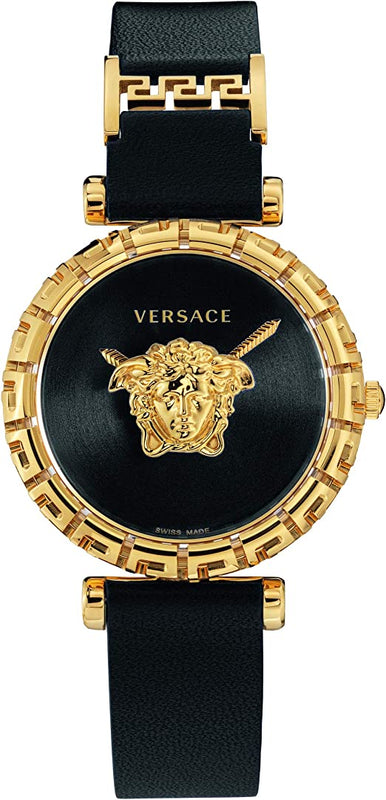  Shop Authentic Versace Palazzo Empire Greca Black Dial Black Leather Strap Watch for Women - VEDV00119 - Luxxuri
