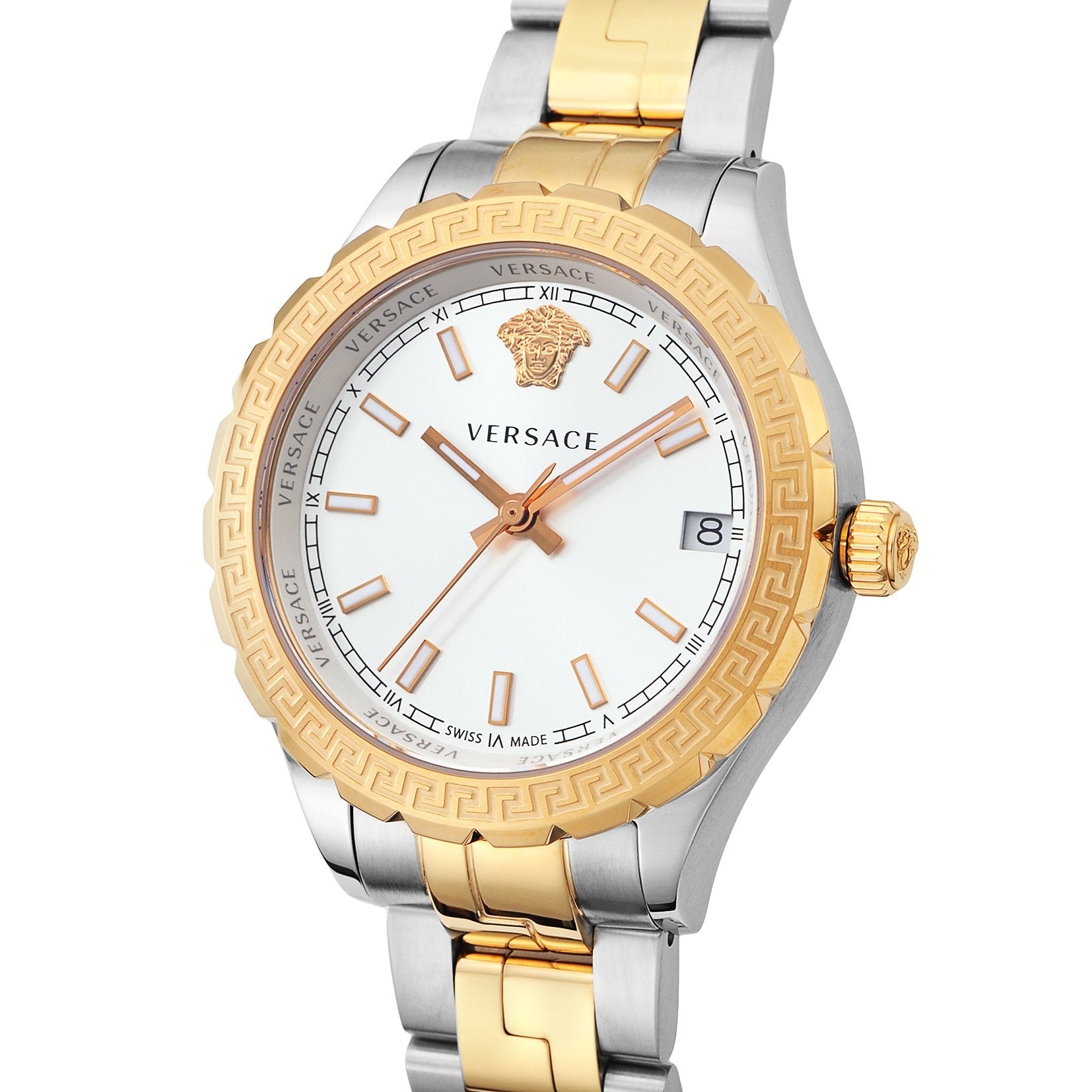  Shop Authentic Versace Hellenyium Silver Dial Two Tone Steel Strap Watch for Women - V12030015 - Luxxuri