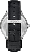 Michael Kors Sage Three-Hand Mother of Pearl White Dial Black Leather Strap Watch for Women - MK4821