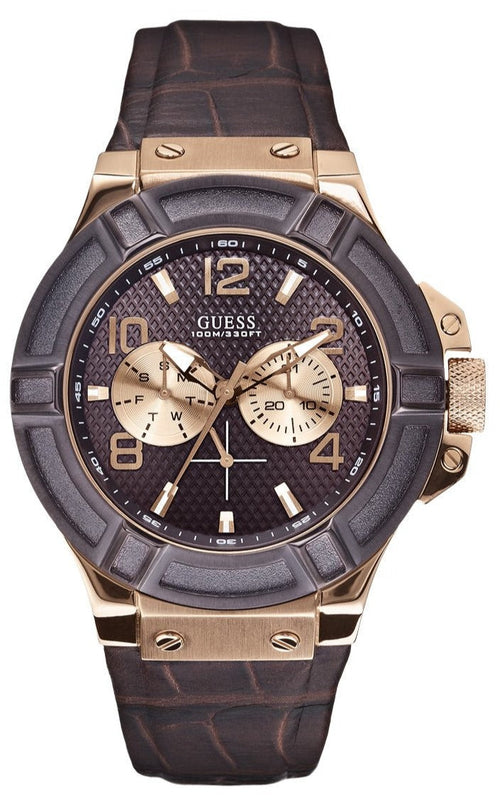  Shop Authentic Guess Rigor Analog Brown Dial Brown Leather Strap Watch For Men - W0040G3 - Luxxuri