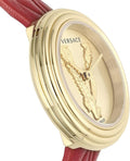  Shop Authentic Versace Virtus Mini Quartz Gold Dial Red Leather Strap Watch For Women - VET300521 - Luxxuri