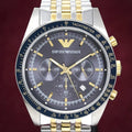  Shop Authentic Emporio Armani Tazio Chronograph Blue Dial Gold & Silver Stainless Steel Strap Watch For Men - AR8030 - Luxxuri