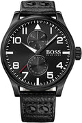  Shop Authentic Hugo Boss Aeroliner Black Dial Black Leather Strap Watch For Men - 1513083 - Luxxuri