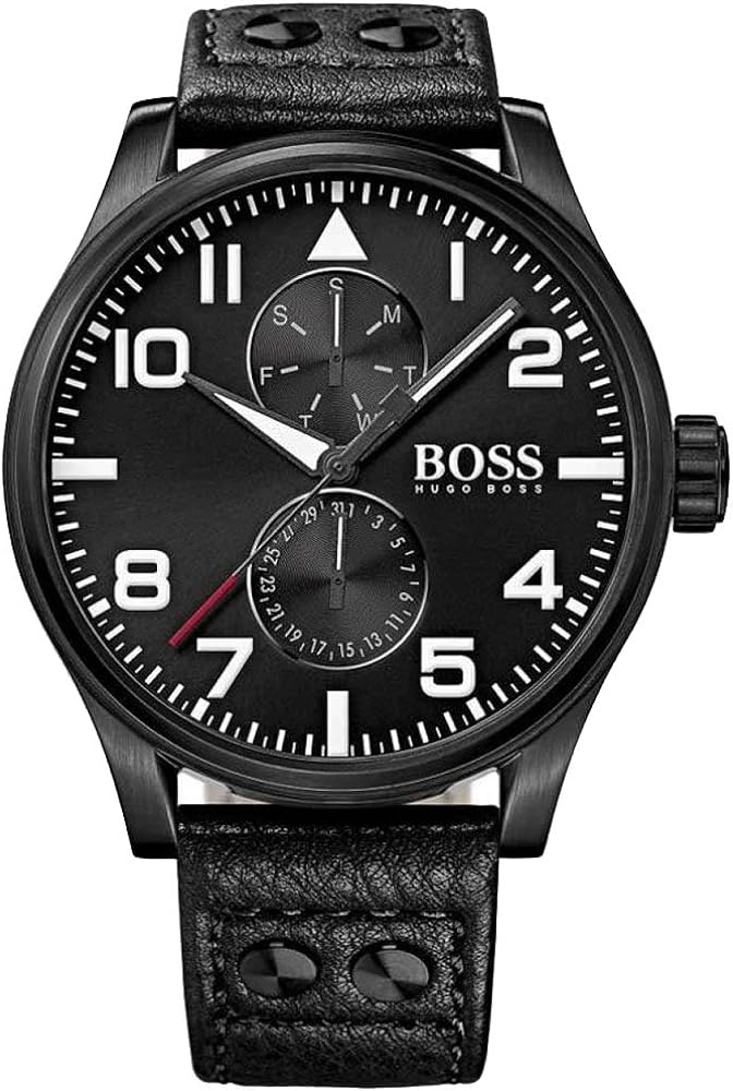  Shop Authentic Hugo Boss Aeroliner Black Dial Black Leather Strap Watch For Men - 1513083 - Luxxuri