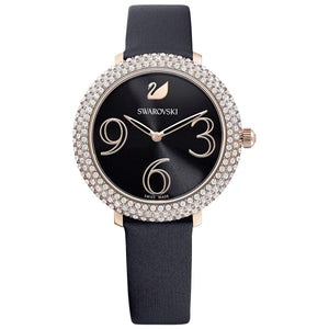  Shop Authentic Swarovski Crystal Frost Black Dial Black Leather Strap Watch for Women - 5484058 - Luxxuri