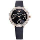  Shop Authentic Swarovski Crystal Frost Black Dial Black Leather Strap Watch for Women - 5484058 - Luxxuri