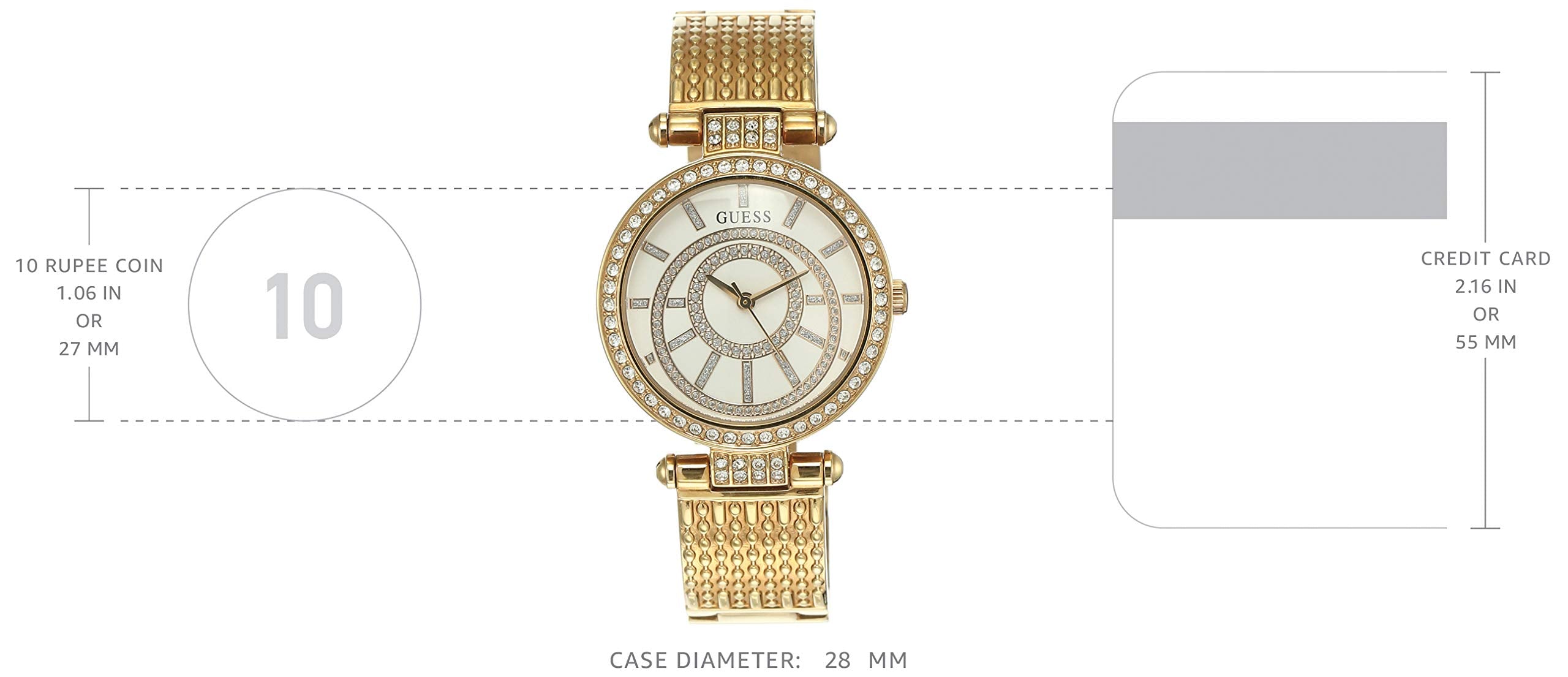 Guess Muse Quartz Silver Dial Rose Gold Steel Strap Watch For Women - W1008L3