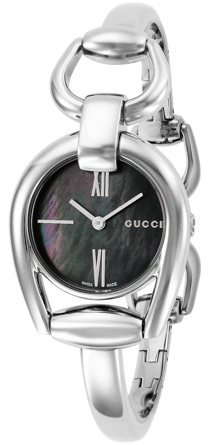  Shop Authentic Gucci Horsebit Collection Mother of Pearl Black Dial Silver Steel Strap Watch For Women - YA139503 - Luxxuri