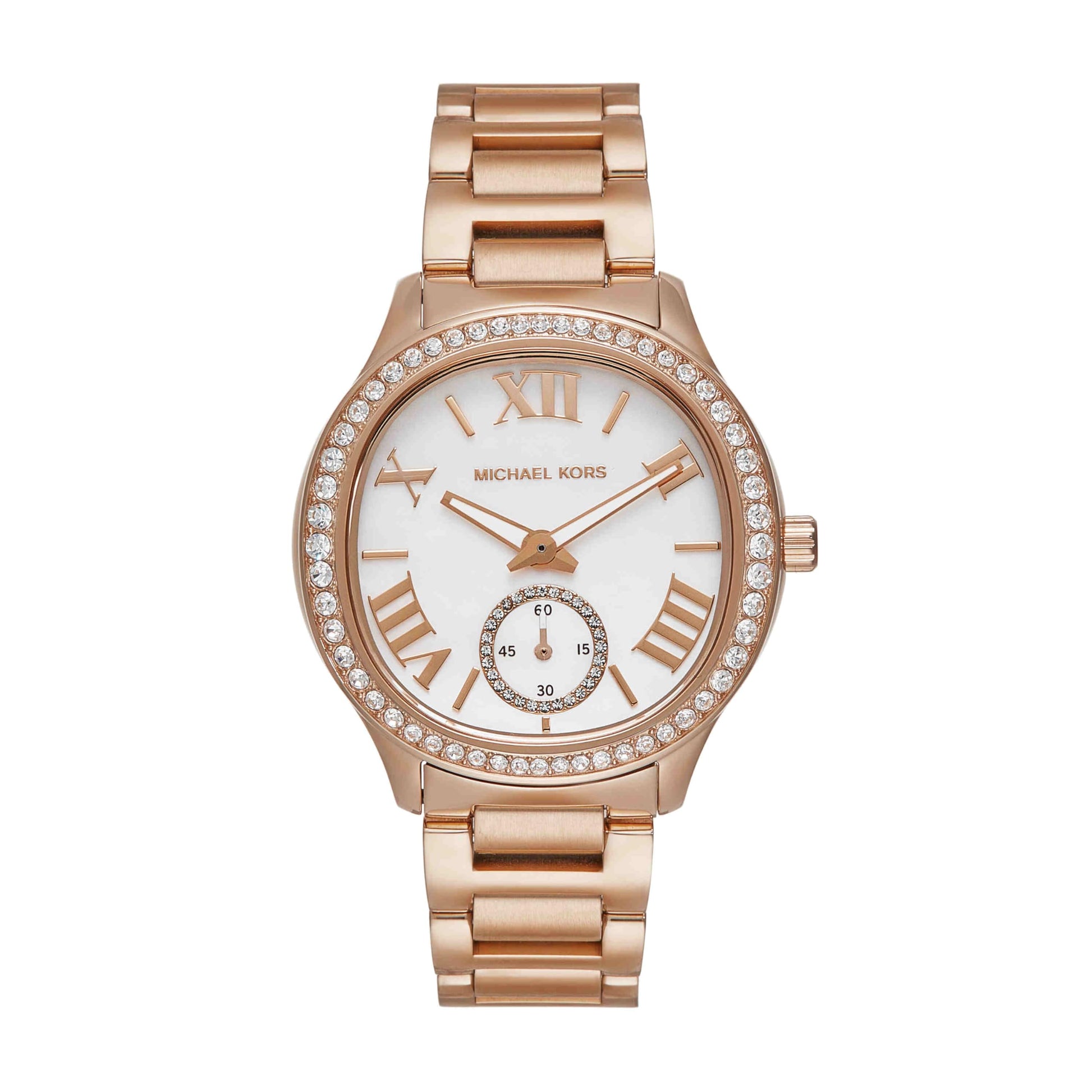  Shop Authentic Michael Kors Sage Three-Hand Mother of Pearl White Dial Rose Gold Steel Strap Watch for Women - MK4806 - Luxxuri