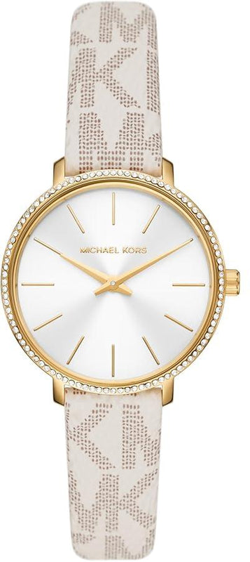  Shop Authentic Michael Kors Pyper Quartz Silver Dial White Leather Strap Watch For Women - MK1037 - Luxxuri