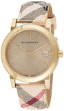  Shop Authentic Burberry The City Gold Dial Haymarket Brown Leather Strap Watch for Women - BU9026 - Luxxuri