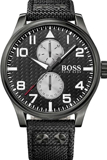  Shop Authentic Hugo Boss Aeroliner Chronograph Black Dial Black Leather Strap Watch For Men - 1513086 - Luxxuri