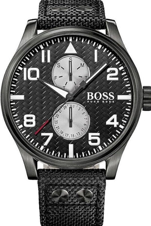  Shop Authentic Hugo Boss Aeroliner Chronograph Black Dial Black Leather Strap Watch For Men - 1513086 - Luxxuri