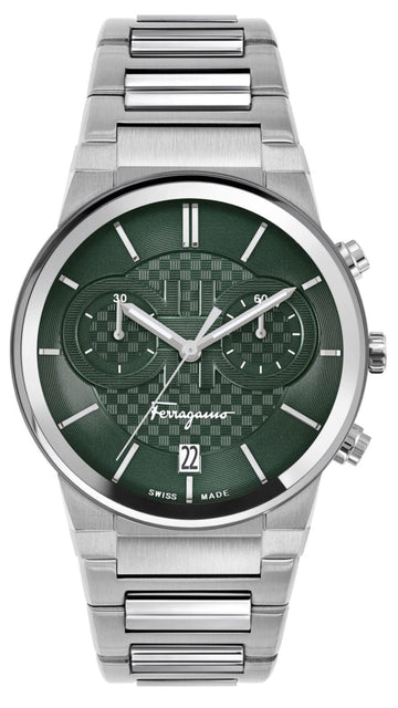  Shop Authentic Salvatore Ferragamo Sapphire Chrono Green Dial Silver Steel Strap Watch for Men - SFME00421 - Luxxuri