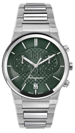  Shop Authentic Salvatore Ferragamo Sapphire Chrono Green Dial Silver Steel Strap Watch for Men - SFME00421 - Luxxuri