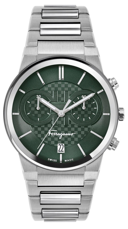  Shop Authentic Salvatore Ferragamo Sapphire Chrono Green Dial Silver Steel Strap Watch for Men - SFME00421 - Luxxuri