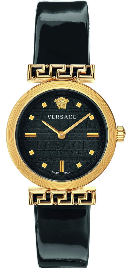  Shop Authentic Versace Greca Meander Black Dial Black Leather Strap Watch for Women - VELW00420 - Luxxuri