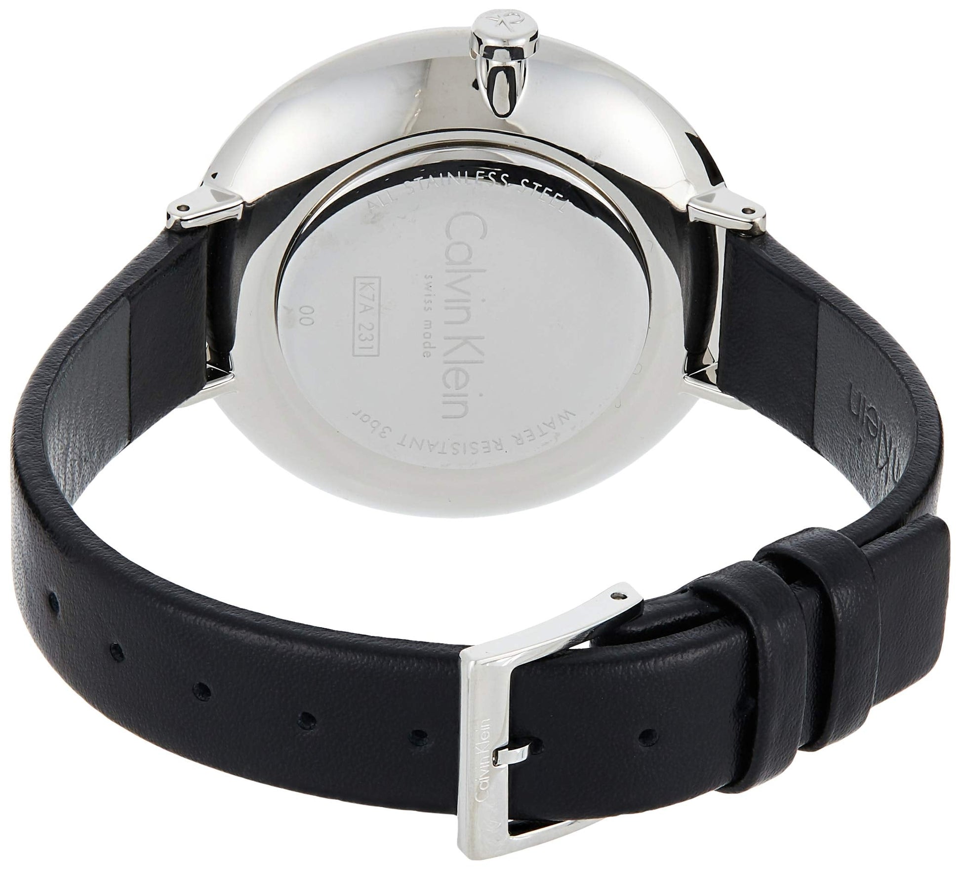  Shop Authentic Calvin Klein Rise White Grey Dial Black Leather Strap Watch for Women - K7A231C3 - Luxxuri