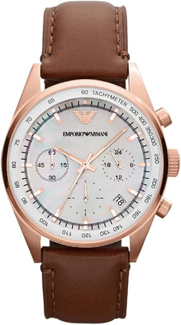  Shop Authentic Emporio Armani Sportivo Chronograph White Dial Brown Leather Strap Watch For Men - AR5996 - Luxxuri