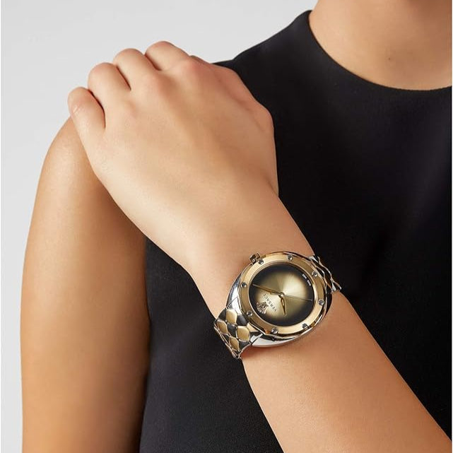  Shop Authentic Versace Shadov Quartz Gold Dial Two Tone Steel Strap Watch for Women - VEBM00518 - Luxxuri