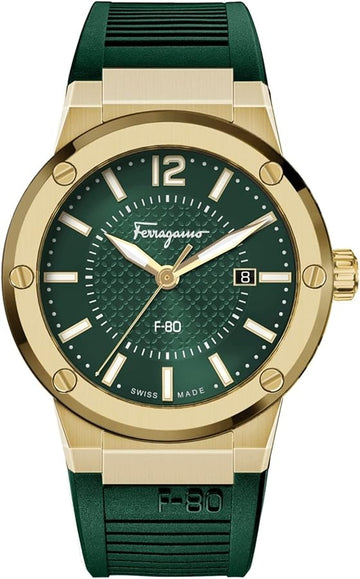  Shop Authentic Salvatore Ferragamo F-80 Classic Green Dial Green Rubber Strap Watch for Men - SFHY02022 - Luxxuri