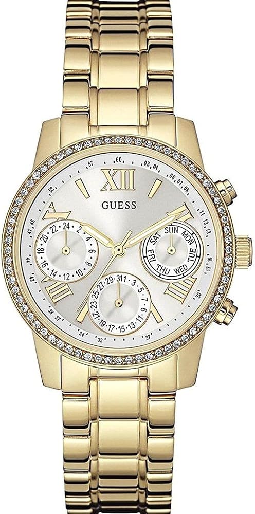  Shop Authentic Guess Mini Sunrise Diamonds Silver Dial Gold Steel Strap Watch for Women - W0623L3 - Luxxuri