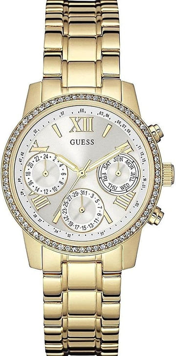  Shop Authentic Guess Mini Sunrise Diamonds Silver Dial Gold Steel Strap Watch for Women - W0623L3 - Luxxuri