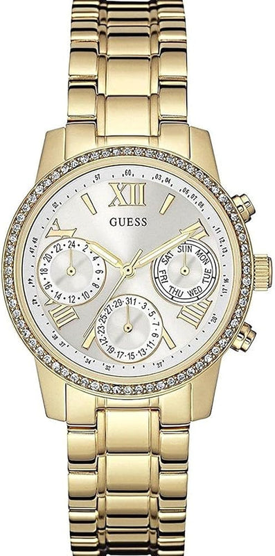  Shop Authentic Guess Mini Sunrise Diamonds Silver Dial Gold Steel Strap Watch for Women - W0623L3 - Luxxuri