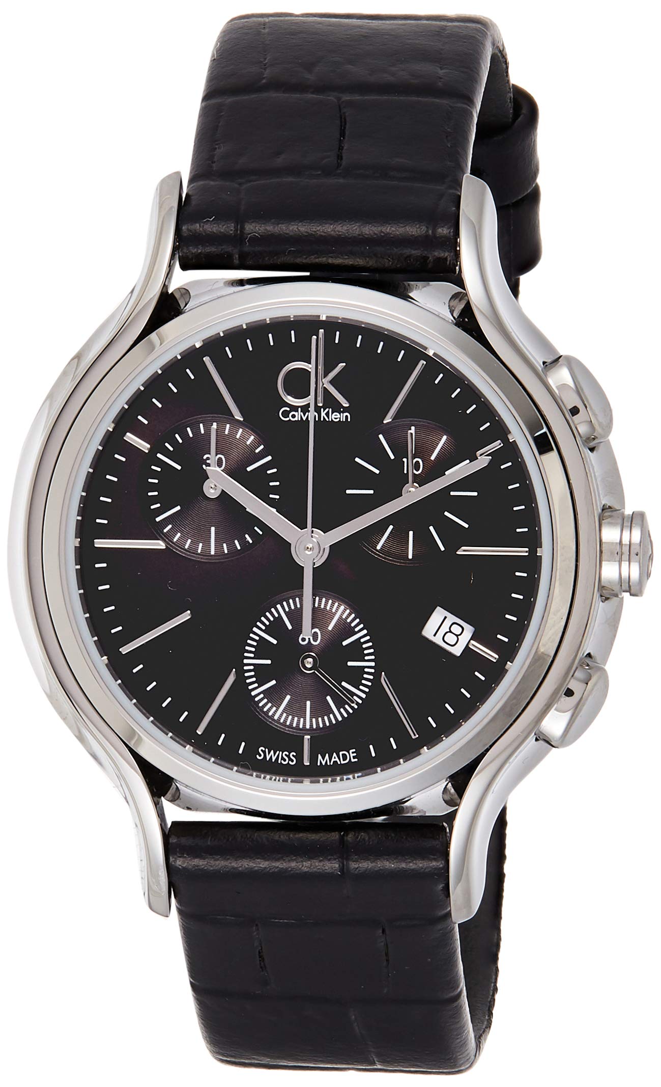  Shop Authentic Calvin Klein Skirt Chronograph Black Dial Black Leather Strap Watch for Men - K2U291C1 - Luxxuri