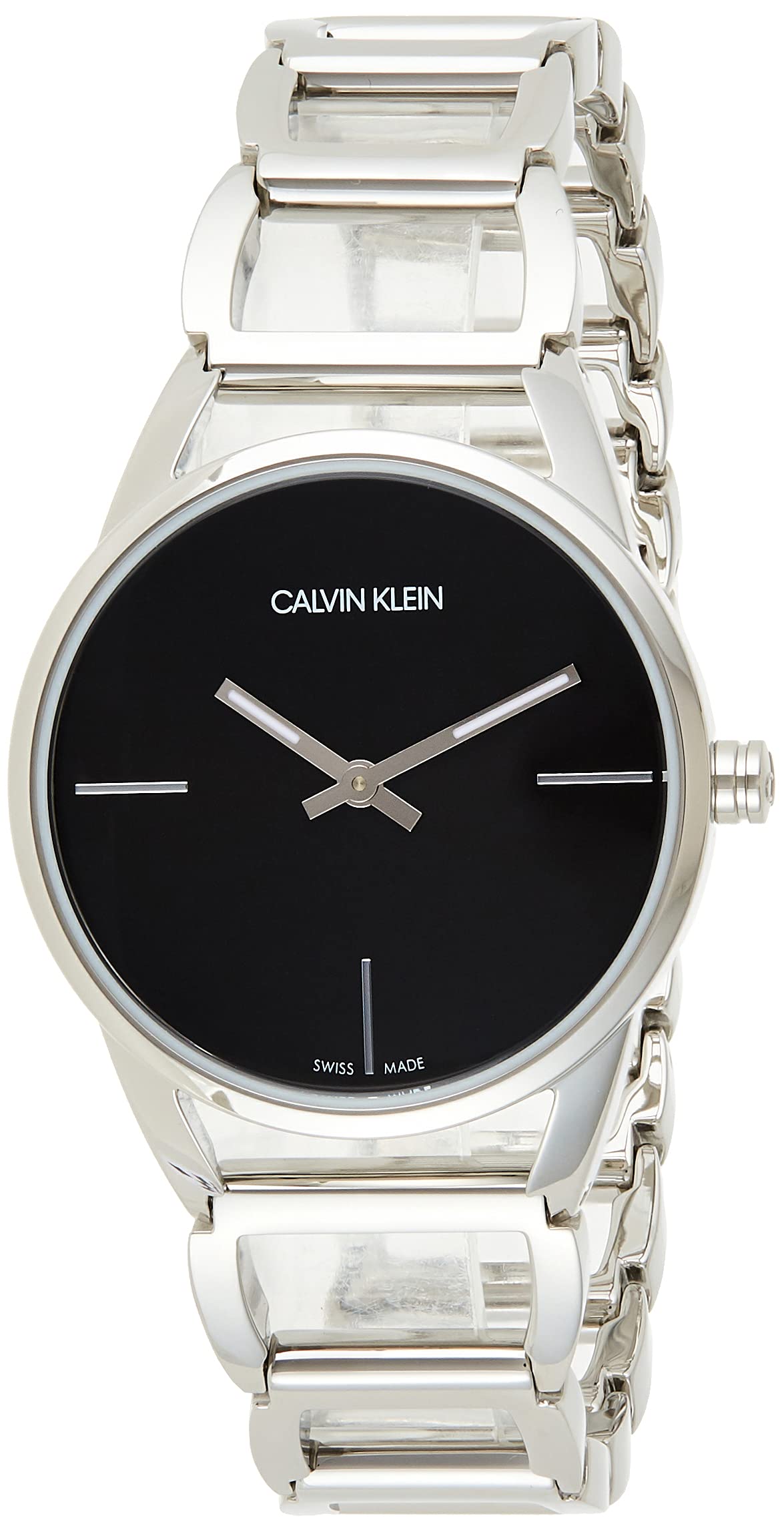  Shop Authentic Calvin Klein Stately Black Dial Silver Steel Strap Watch for Women - K3G23121 - Luxxuri