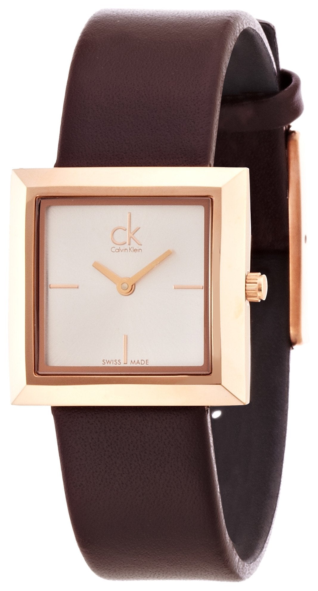  Shop Authentic Calvin Klein Mark White Dial Brown Leather Strap Watch for Women - K3R236G6 - Luxxuri