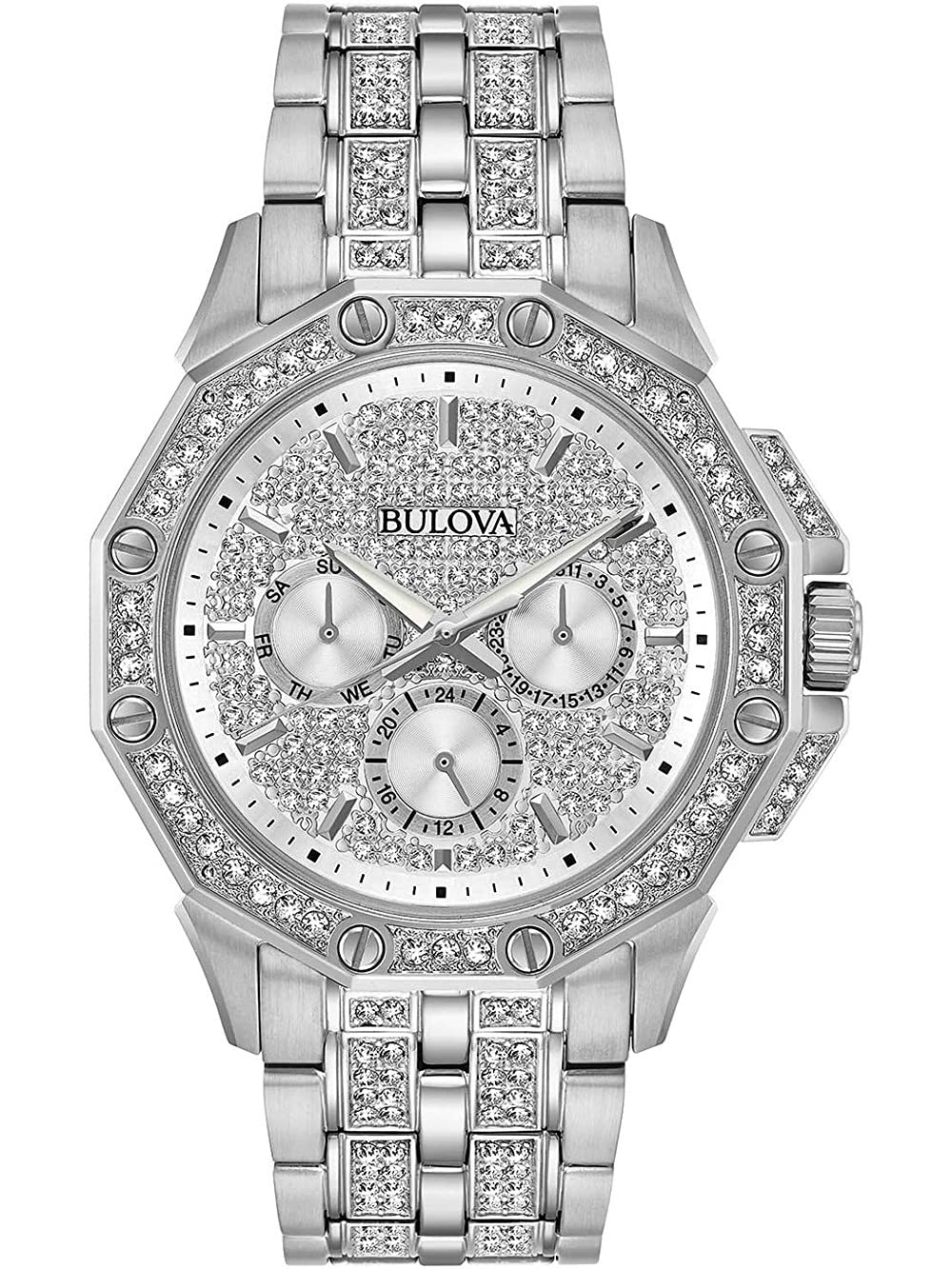  Shop Authentic Bulova Crystal Collection Pave Silver Dial with Crystals Silver Steel Strap Watch for Men - 96C134 - Luxxuri