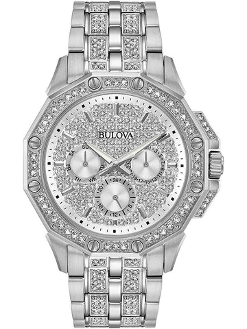  Shop Authentic Bulova Crystal Collection Pave Silver Dial with Crystals Silver Steel Strap Watch for Men - 96C134 - Luxxuri