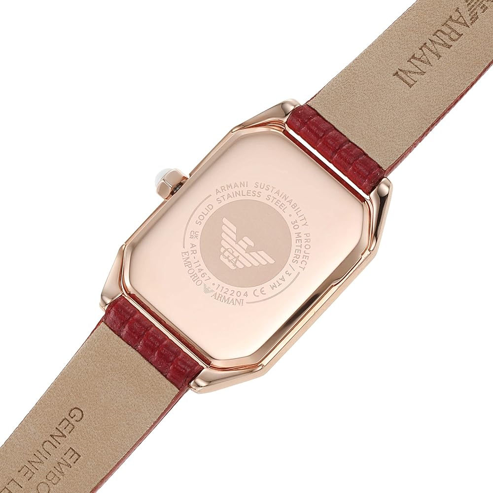  Shop Authentic Emporio Armani Gianni T Bar Two-Hand Mother of Pearl Dial Red Leather Strap Watch For Women - AR11467 - Luxxuri