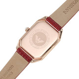  Shop Authentic Emporio Armani Gianni T Bar Two-Hand Mother of Pearl Dial Red Leather Strap Watch For Women - AR11467 - Luxxuri