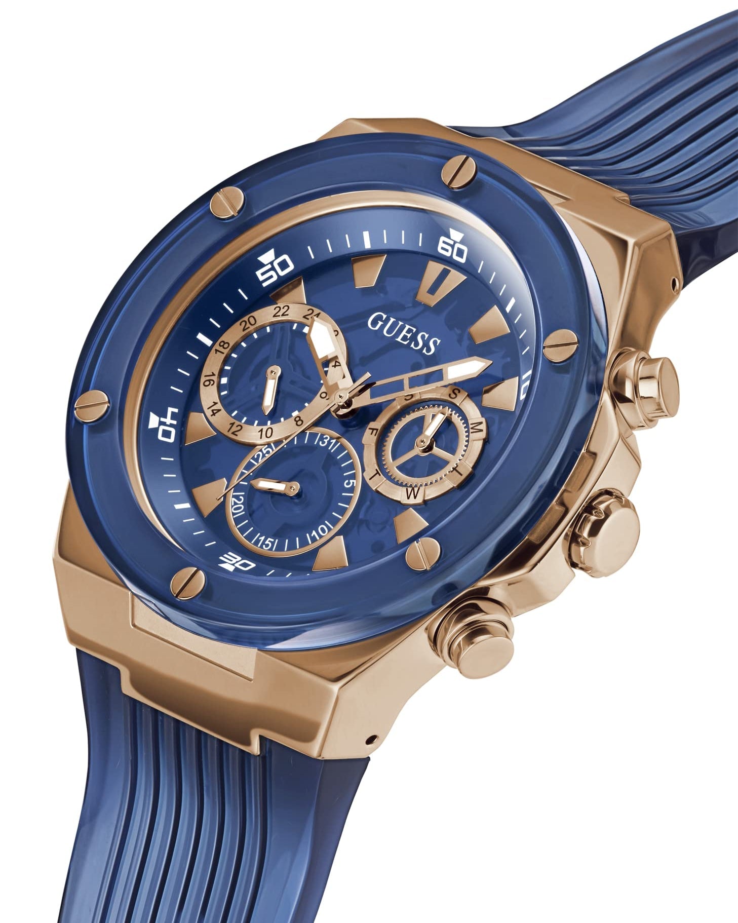  Shop Authentic Guess Poseidon Chronograph Blue Dial Blue Silicone Strap Watch For Men - GW0425G3 - Luxxuri