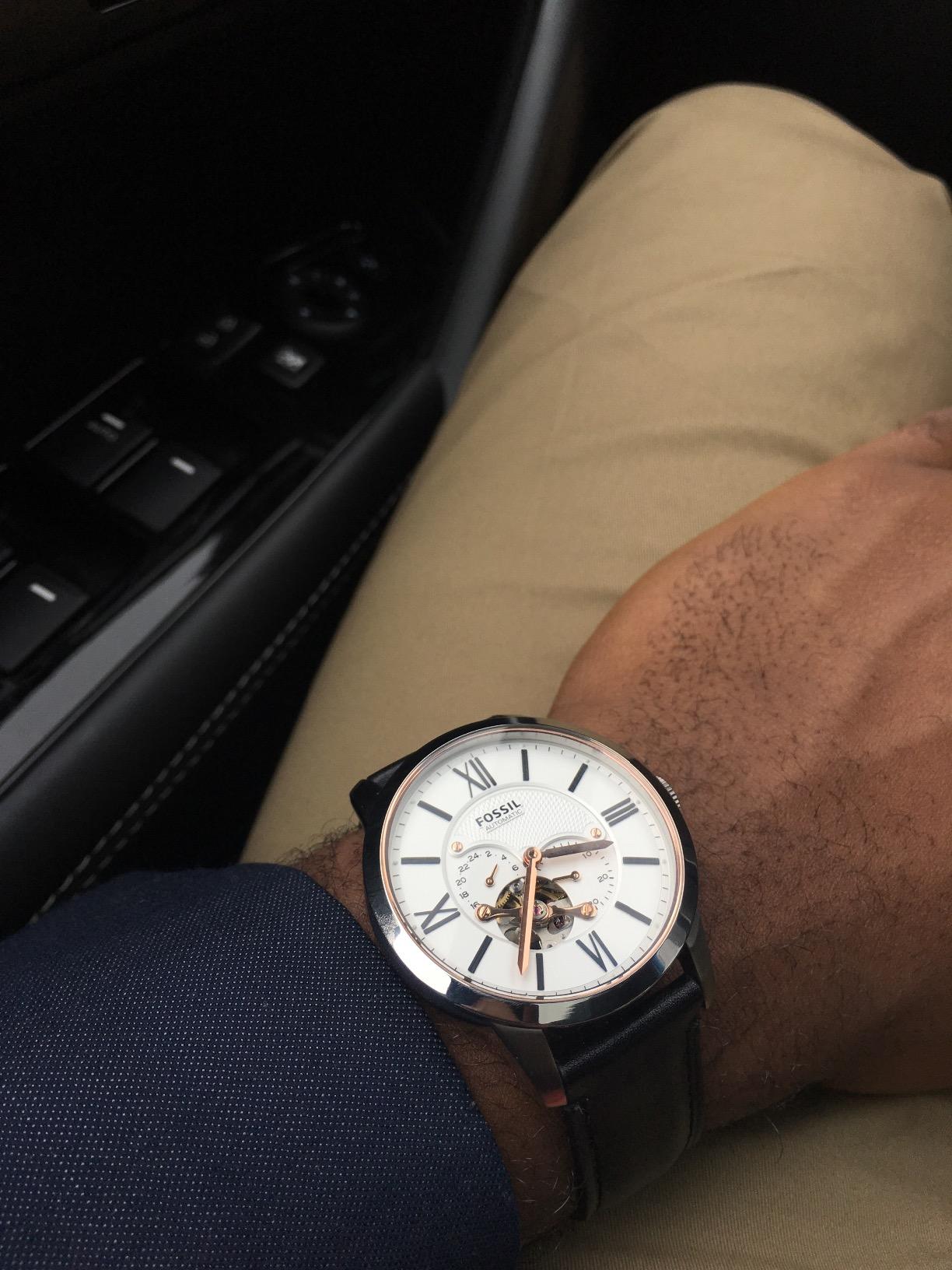  Shop Authentic Fossil Townsman Automatic White Dial Black Leather Strap Watch for Men - ME3104 - Luxxuri