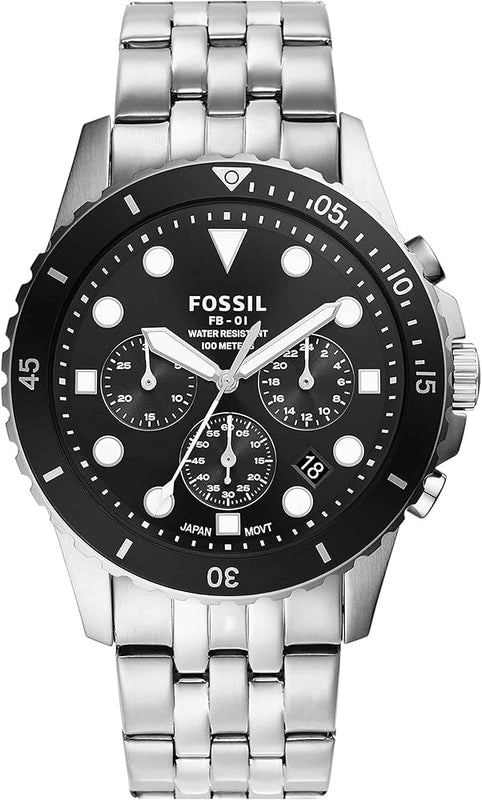  Shop Authentic Fossil FB-01 Chronograph Black Dial Silver Steel Strap Watch for Men - FS5837 - Luxxuri