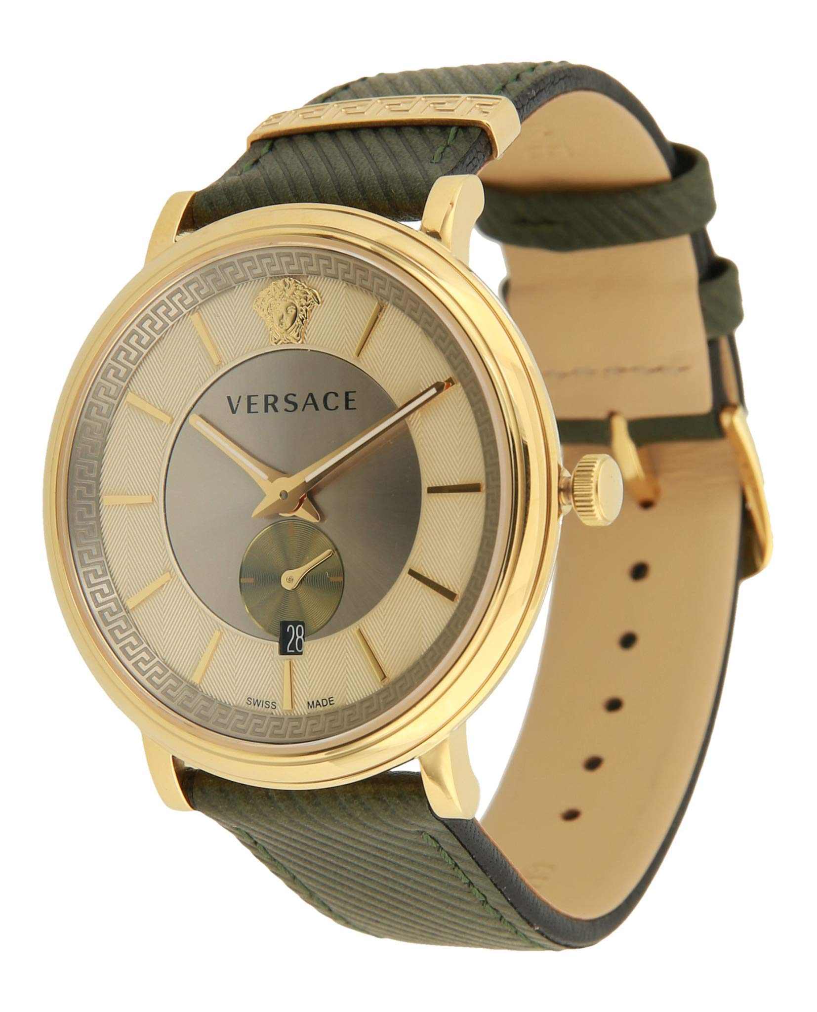  Shop Authentic Versace V-Circle Manifesto Gold Dial Black Leather Strap Watch for Men - VBQ030017 - Luxxuri