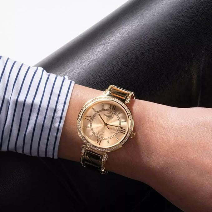  Shop Authentic Guess Montage Quartz Gold Dial Gold Steel Strap Watch For Women - GW0588L1 - Luxxuri