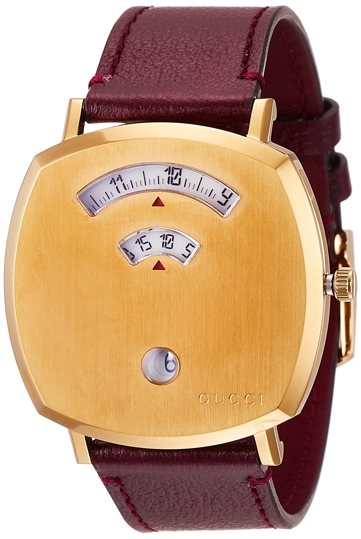  Shop Authentic Gucci Grip Yellow Gold Dial Maroon Leather Strap Unisex Watch - YA157411 - Luxxuri