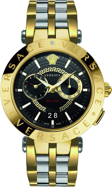  Shop Authentic Versace V-Race Quartz Black Dial Gold Steel Strap Watch For Men - VEBV00519 - Luxxuri
