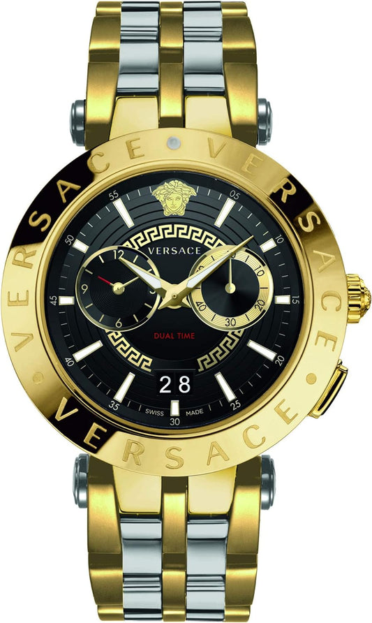  Shop Authentic Versace V-Race Quartz Black Dial Gold Steel Strap Watch For Men - VEBV00519 - Luxxuri